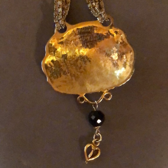 Art Nouveau Gold Tone Necklace With Black Accent Bead - Picture 7 of 12